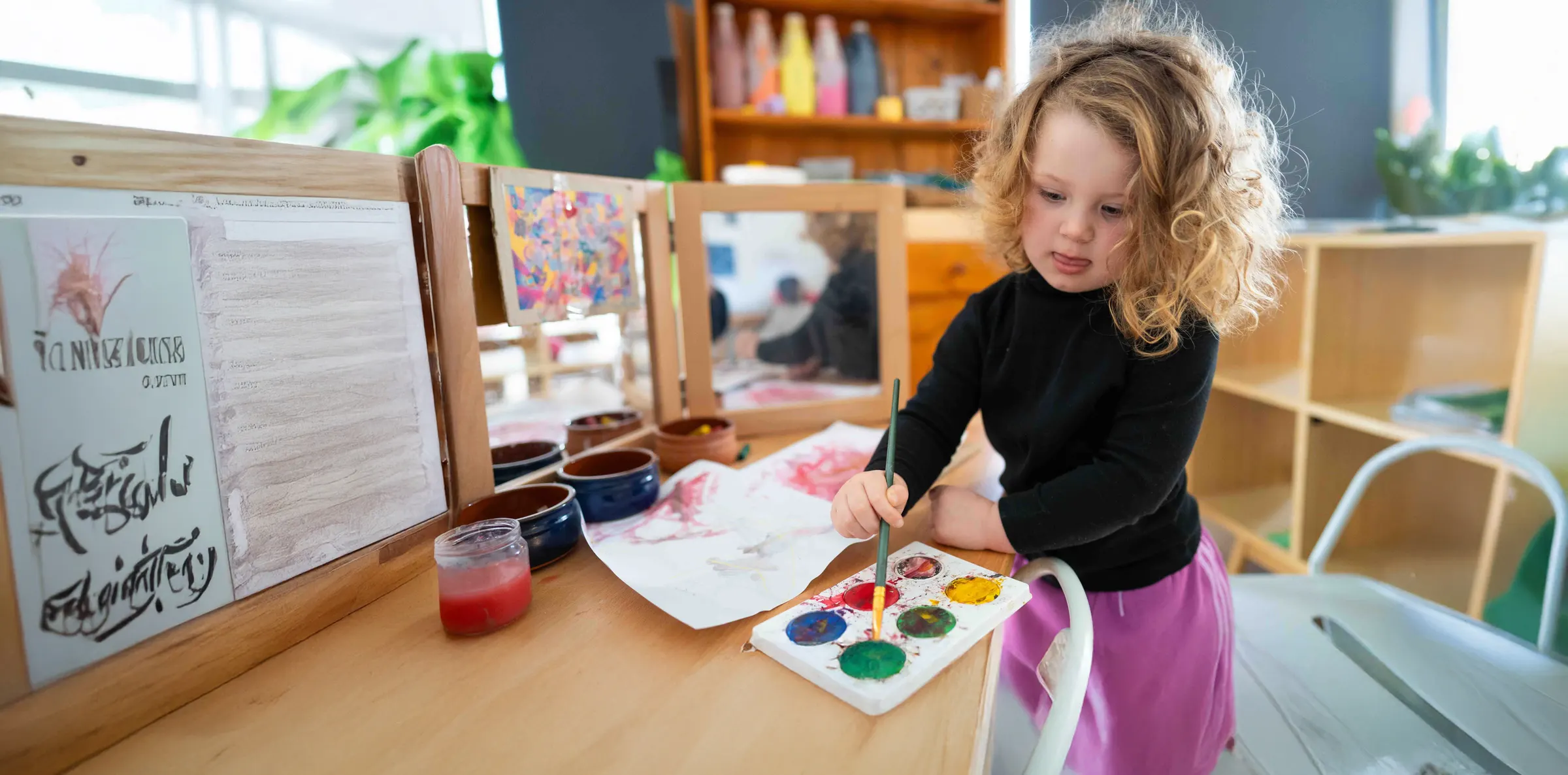 Child painting at an easel in an Explorers studio