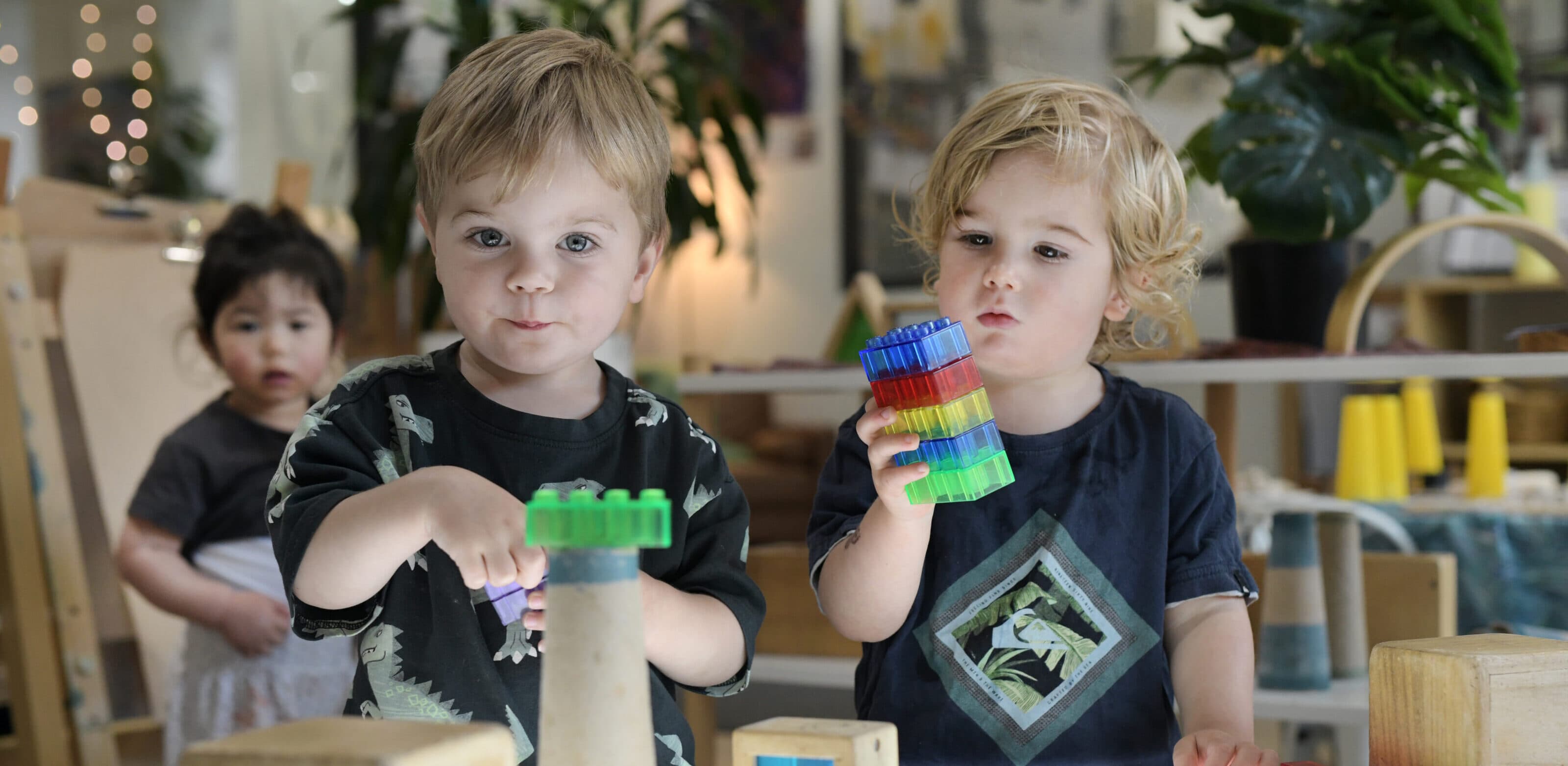 Explorers Children Playing with Blocks