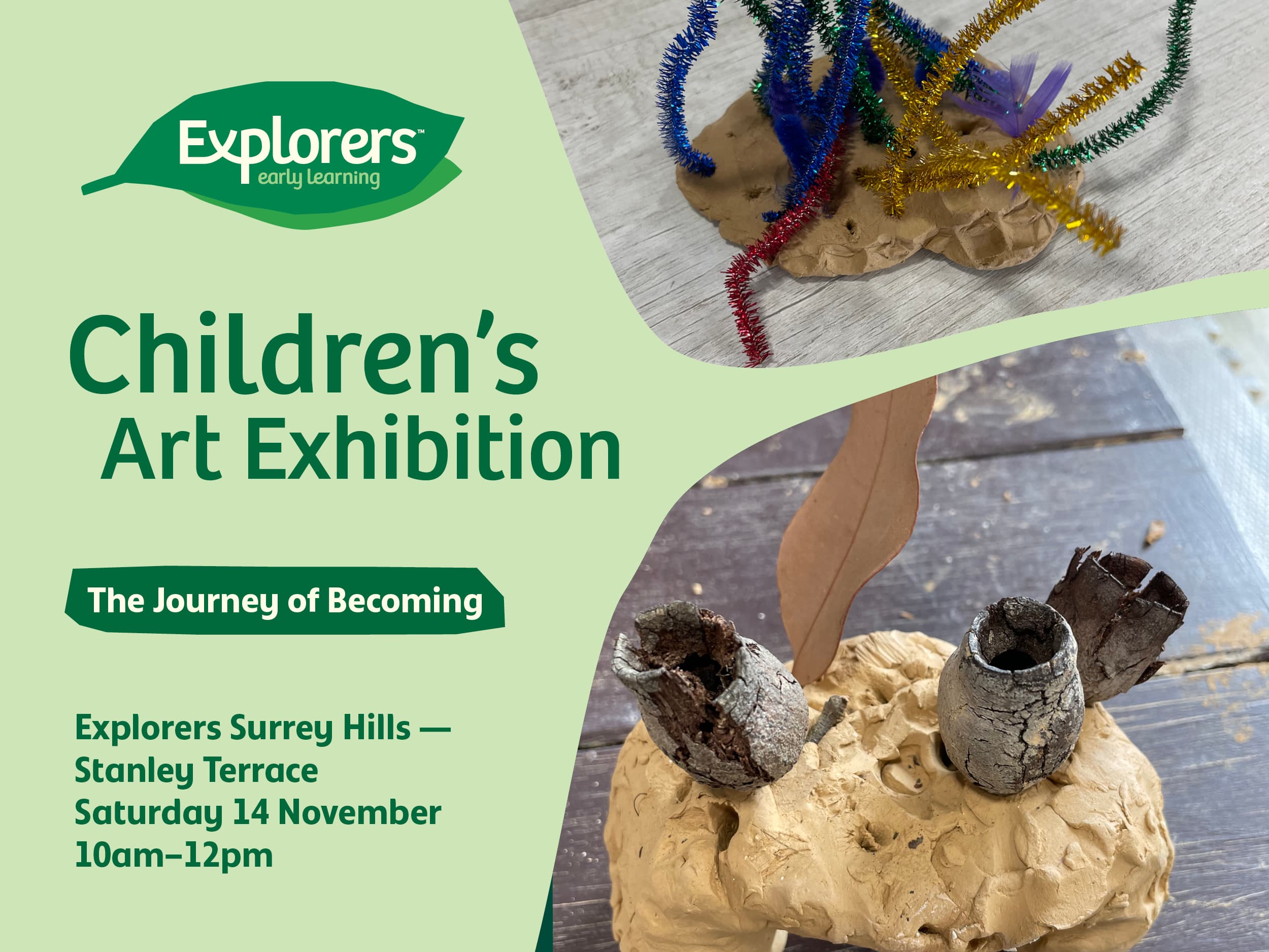 invitation to explorers surrey hills - stanley terrace childrens art exhibition.
