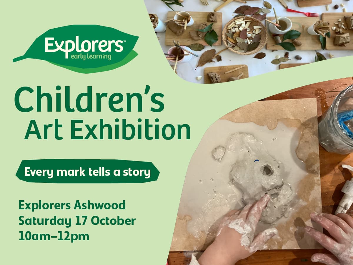 invitation to explorers ashwood childrens art exhibition.