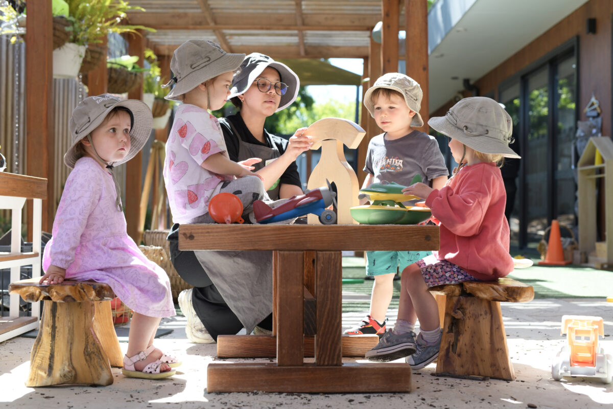 Children and Educators construction play outdoors